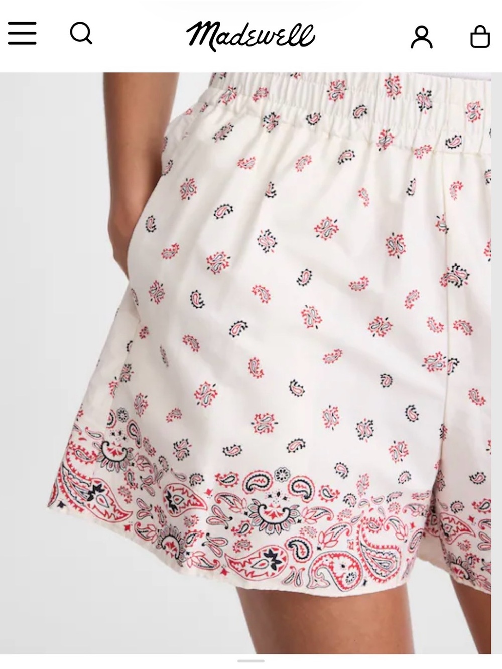 Madewell Ivory Shorts with Red & Black Paisley design